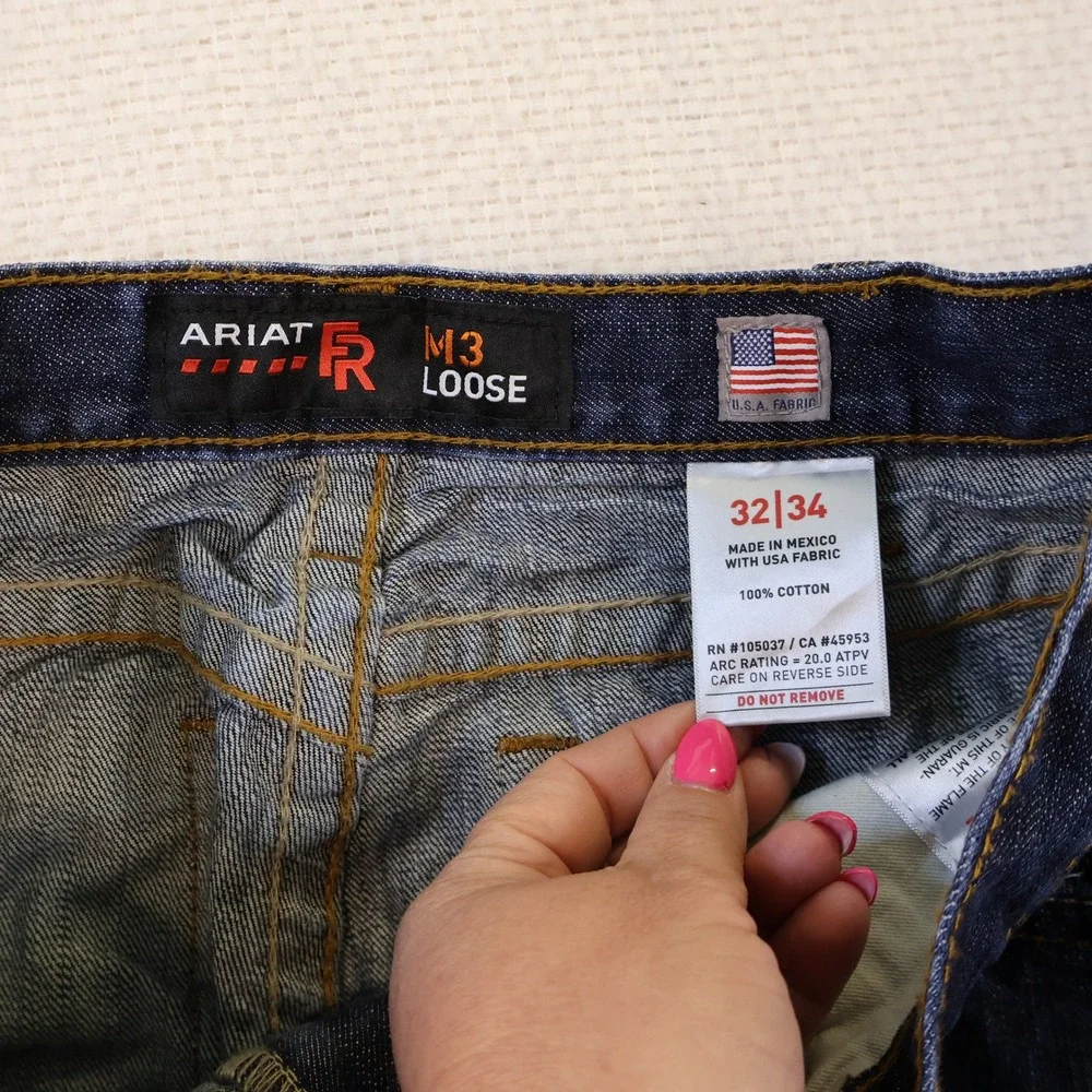 Ariat Mens 32x34 M3 Loose Fit FR Work Jeans Dark Indigo Flame Resistant CAT 2